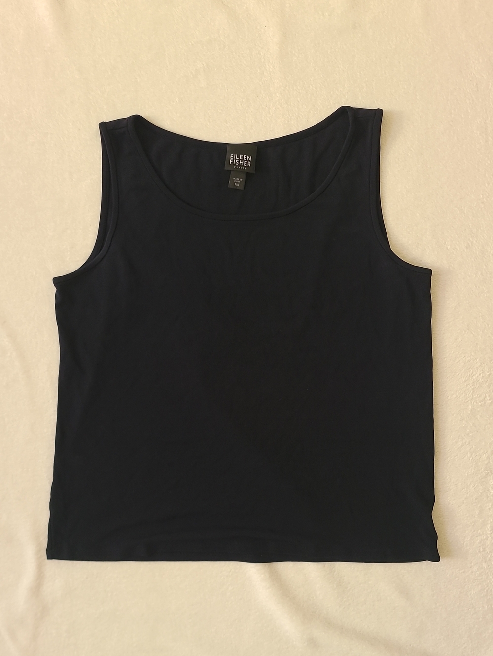 Eileen Fisher Dark Navy Blue 100% Silk Scoop Neck Tank M Petite Light Breathable